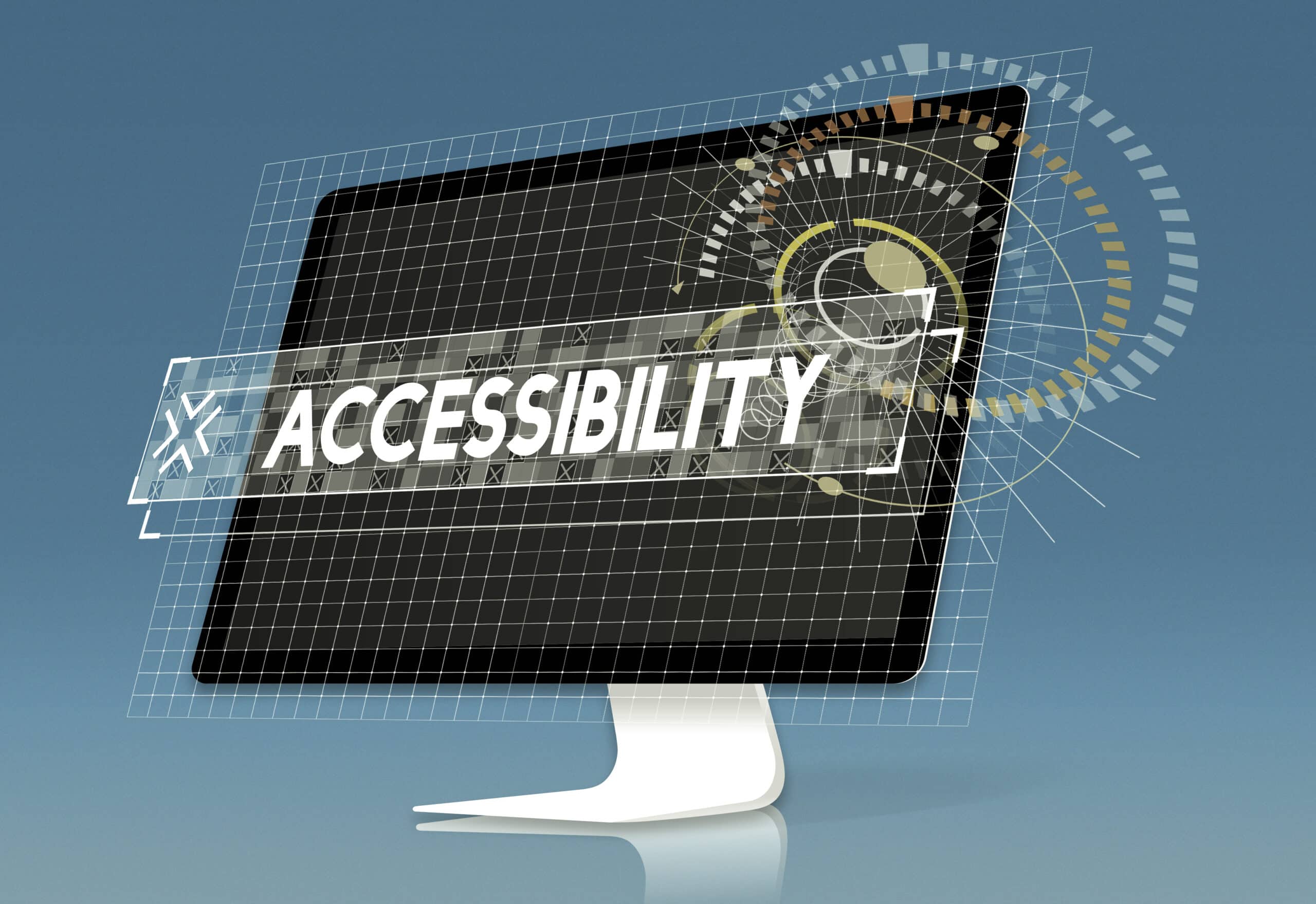 Computer screen with accessbility word graphic popup